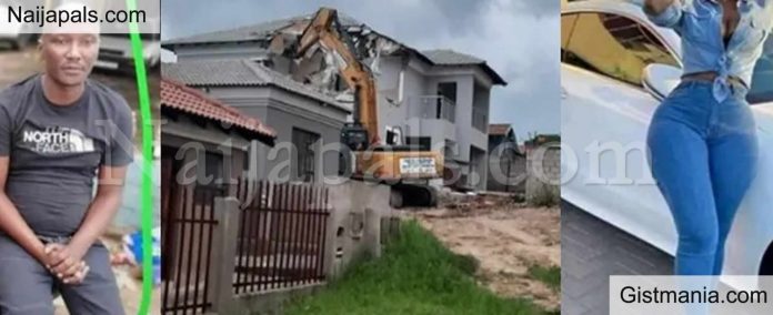 Man demolishes houses he built for his wife and her mother after she dumped him for another man (video)