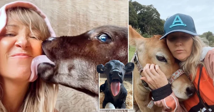 Woman quits job and leaves city life to set up rescue farm for cows named Moo Jackman and Kim Kowdashian (photos)