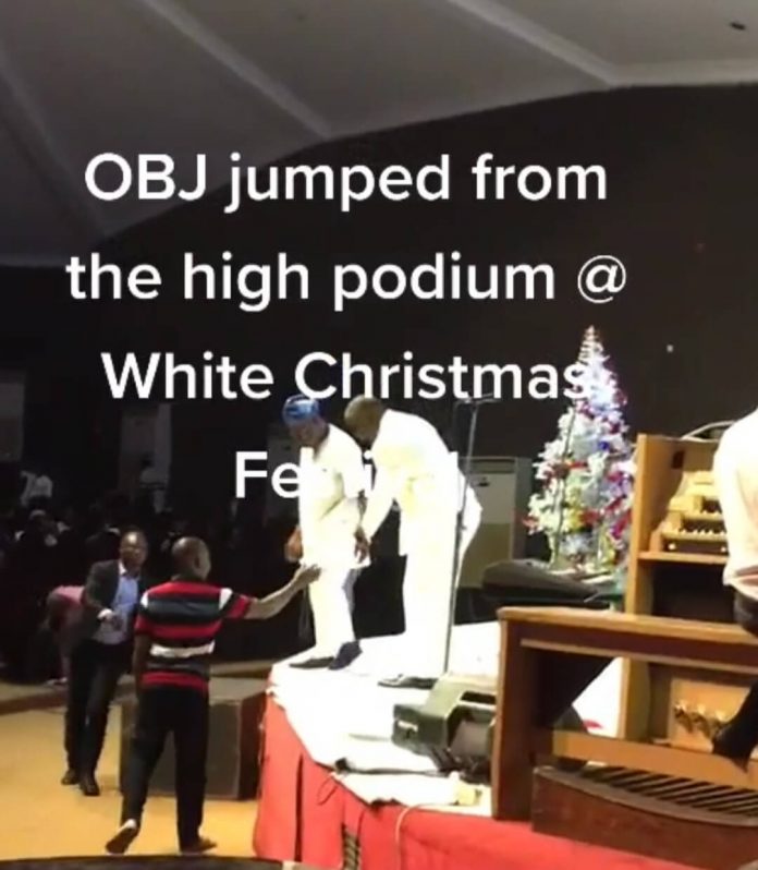 Shocking moment Olusegun Obasanjo, 85, wows guests as he jumps off podium at an event (video)