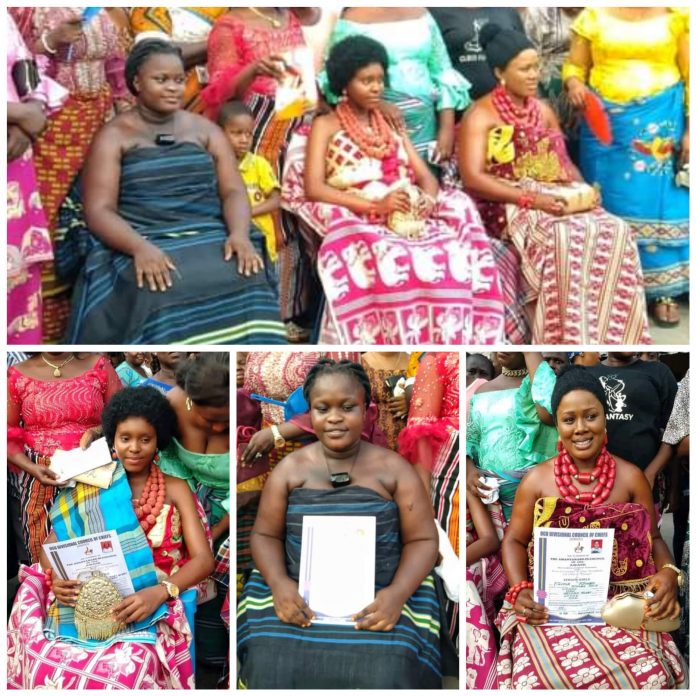 Three young virgins Traditionally initiated into womanhood in Rivers community