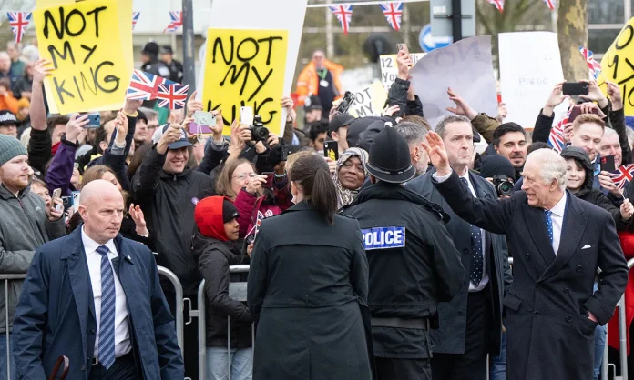 King Charles Comes Face-To-Face With Anti-Monarchy Protestors In Milton Keynes