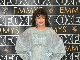 Joan Collins, 90, Makes Incredible Red Carpet Entrance In Sparkly Frock Alongside Fifth Husband Percy Gibson, 58 At Emmys